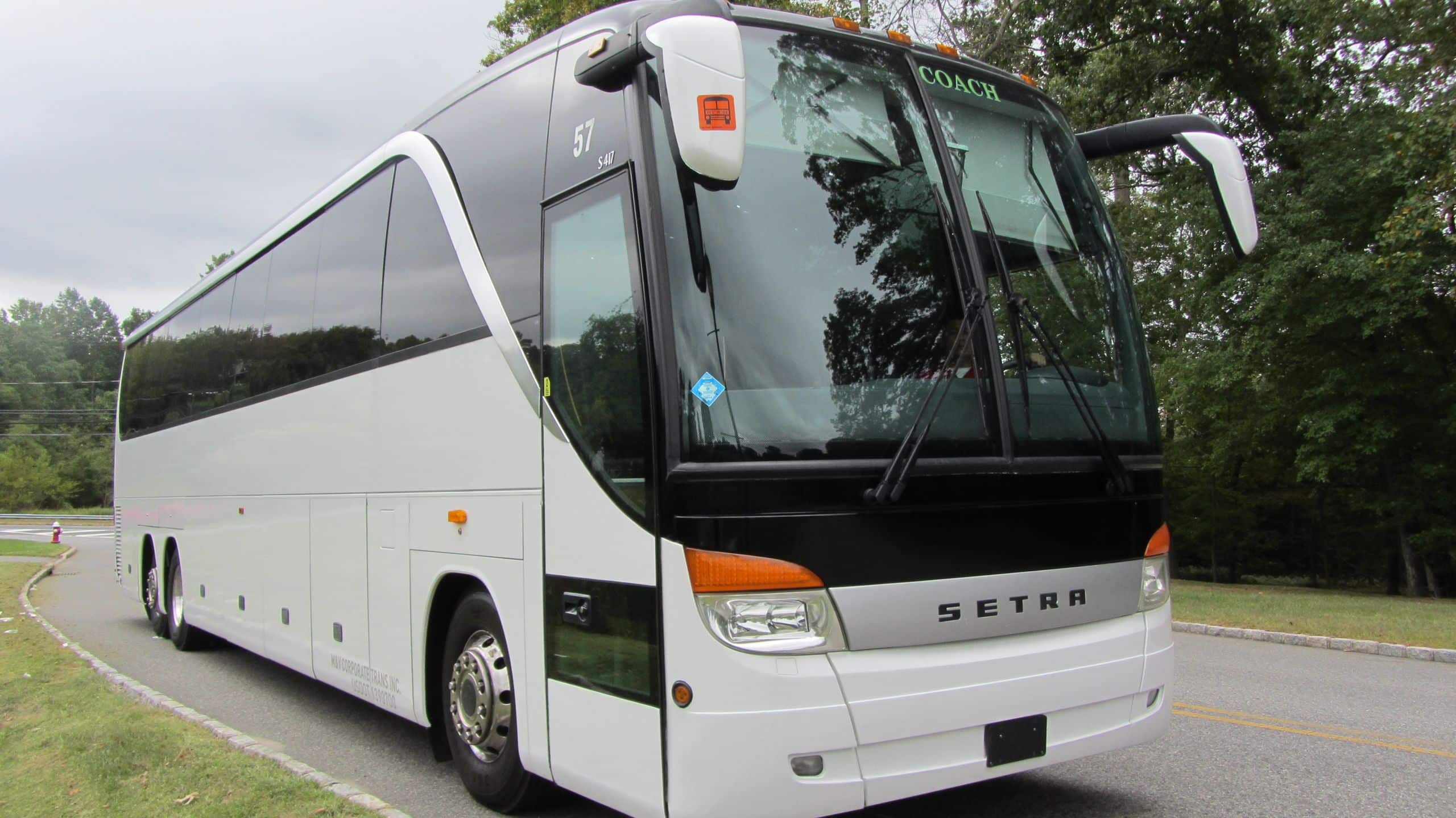 56 Passenger Serta White Bus for a Wedding in Long Island and New York